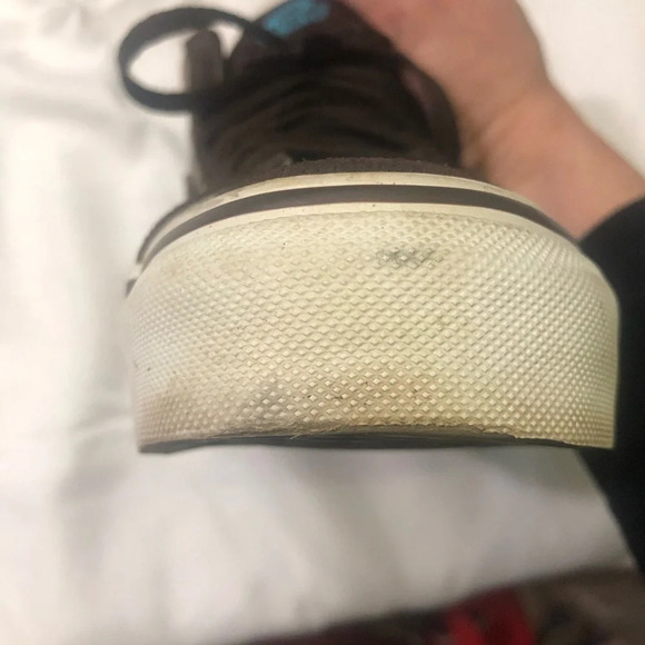 Vans Off The Wall Sk8-Hi shoes Brown Suede/Tan canvas/teal stitching US 6 - Picture 9 of 11